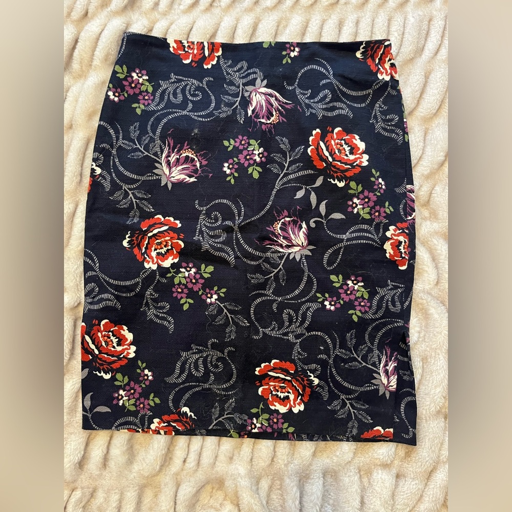 LOFT Blue Floral Pencil Skirt